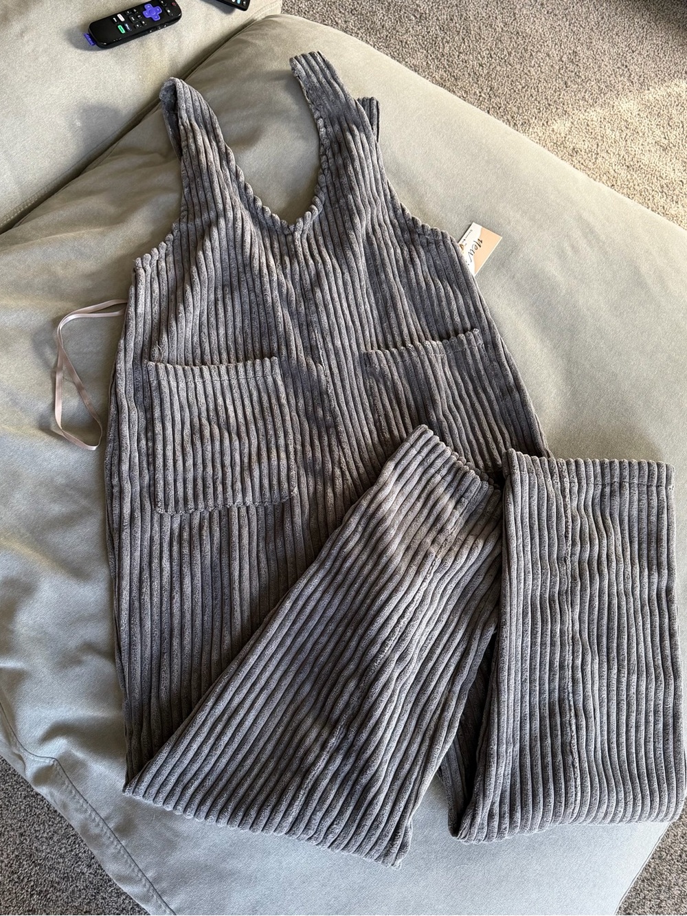 Gray Ribbed Corduroy Jumpsuit Romper